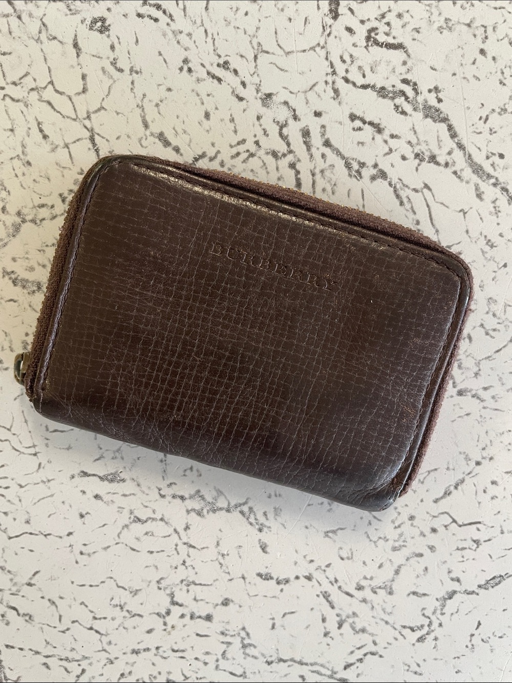 Burberry Dark Brown Textured Leather Zip-Around Wallet *Flawed*